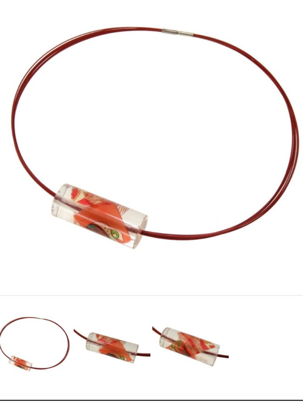 Hermès Ricine Choker Necklace Orange Lucite Pendant With Original Box